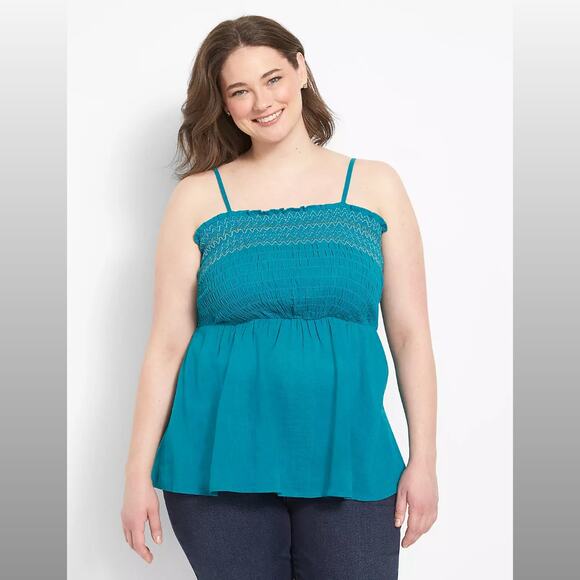 Lane Bryant Square-Neck Smocked Bodice Babydoll Top Size 20 NWT - Picture 1 of 5
